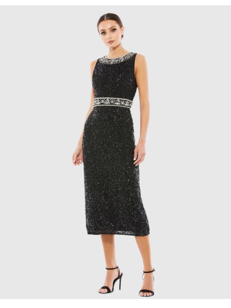 Nwt Mac Duggal Embellished Sleeveless High Neck Midi Dress Black 10739 Sz 8